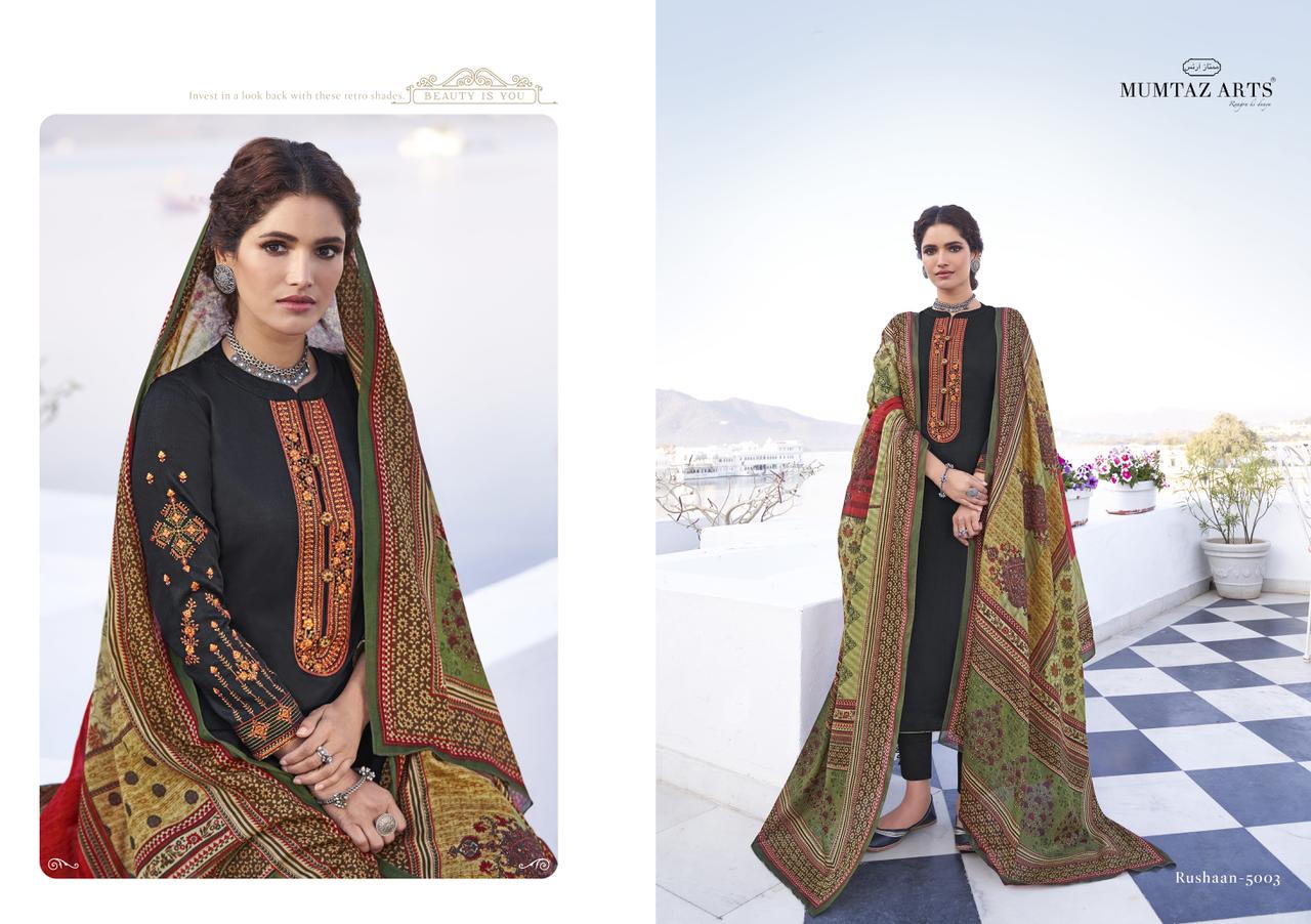 Mumtaz Rushaan  Pure Jam Satin Digital Print Kashmiri Embroidery Latest Fancy Designer Festival Wear Dress Materail 